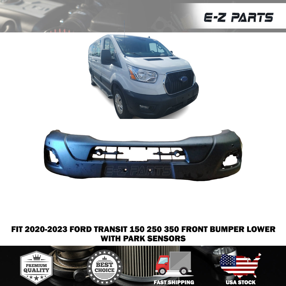 Fit 2020-2023 Ford Transit 150 250 350 Front Bumper Lower with Park Sensors