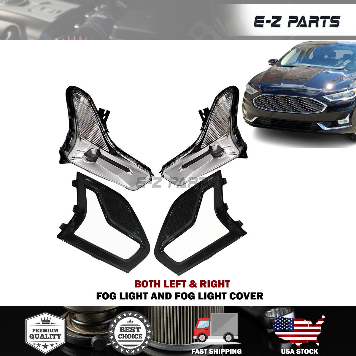 Fit 2019-2021 Ford Fusion Both Fog Lights & Covers LH + RH Side