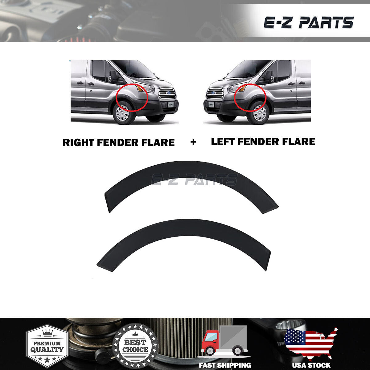 Fit 2015-2019 Ford Transit 150/250/350 Front Left & Right Fender Flare Molding