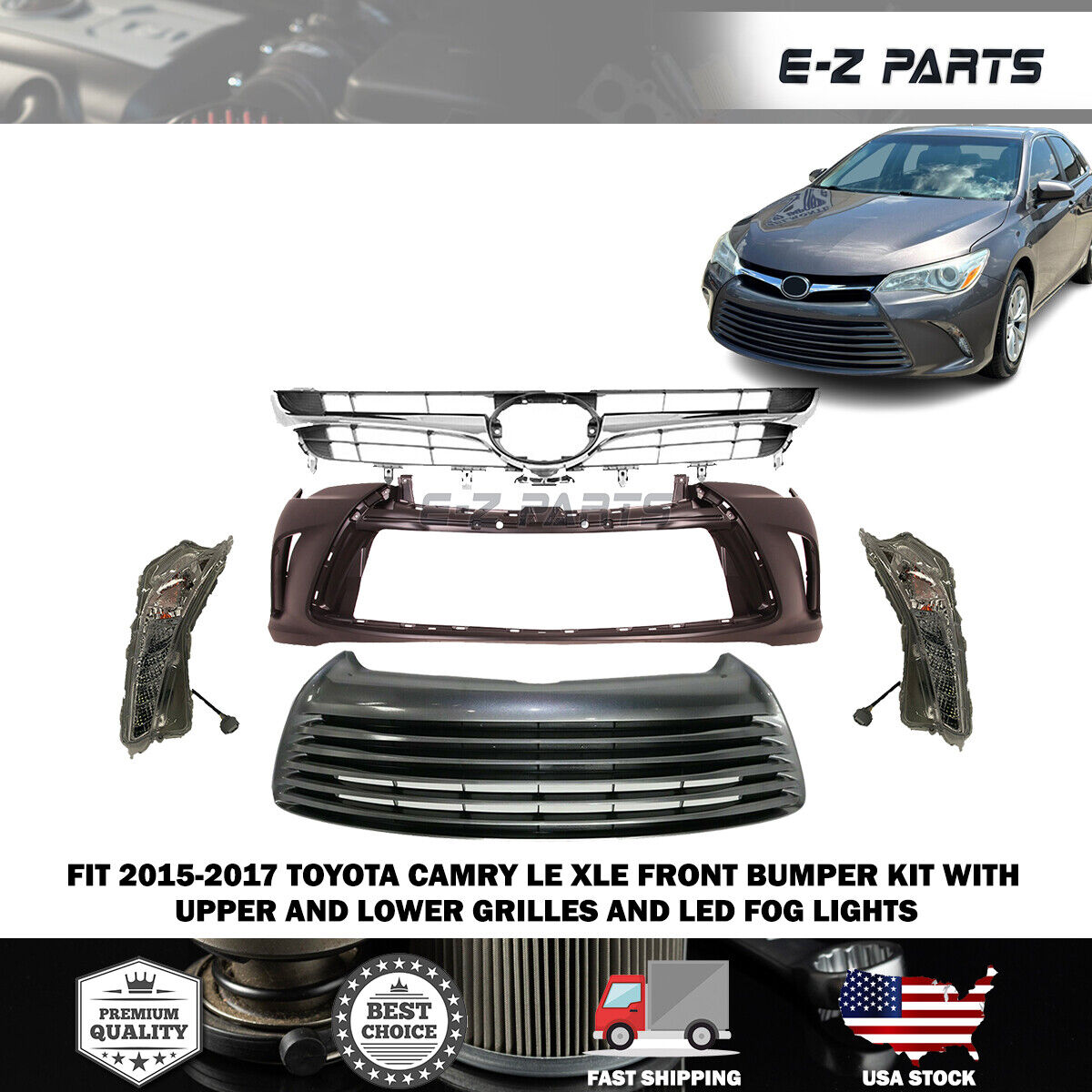 Fit 2015-2017 Toyota Camry LE XLE Front Bumper kit with Upper and Lower Grilles