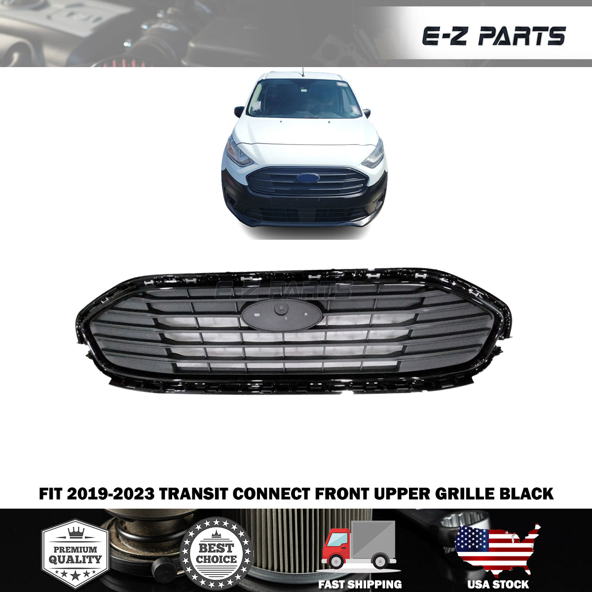 Fit 2018-2023 Transit Connect Front Upper Grille Black Painted