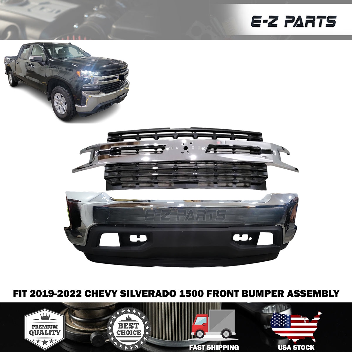 Fit 2019-2022 Chevy Silverado Front Bumper Assembly