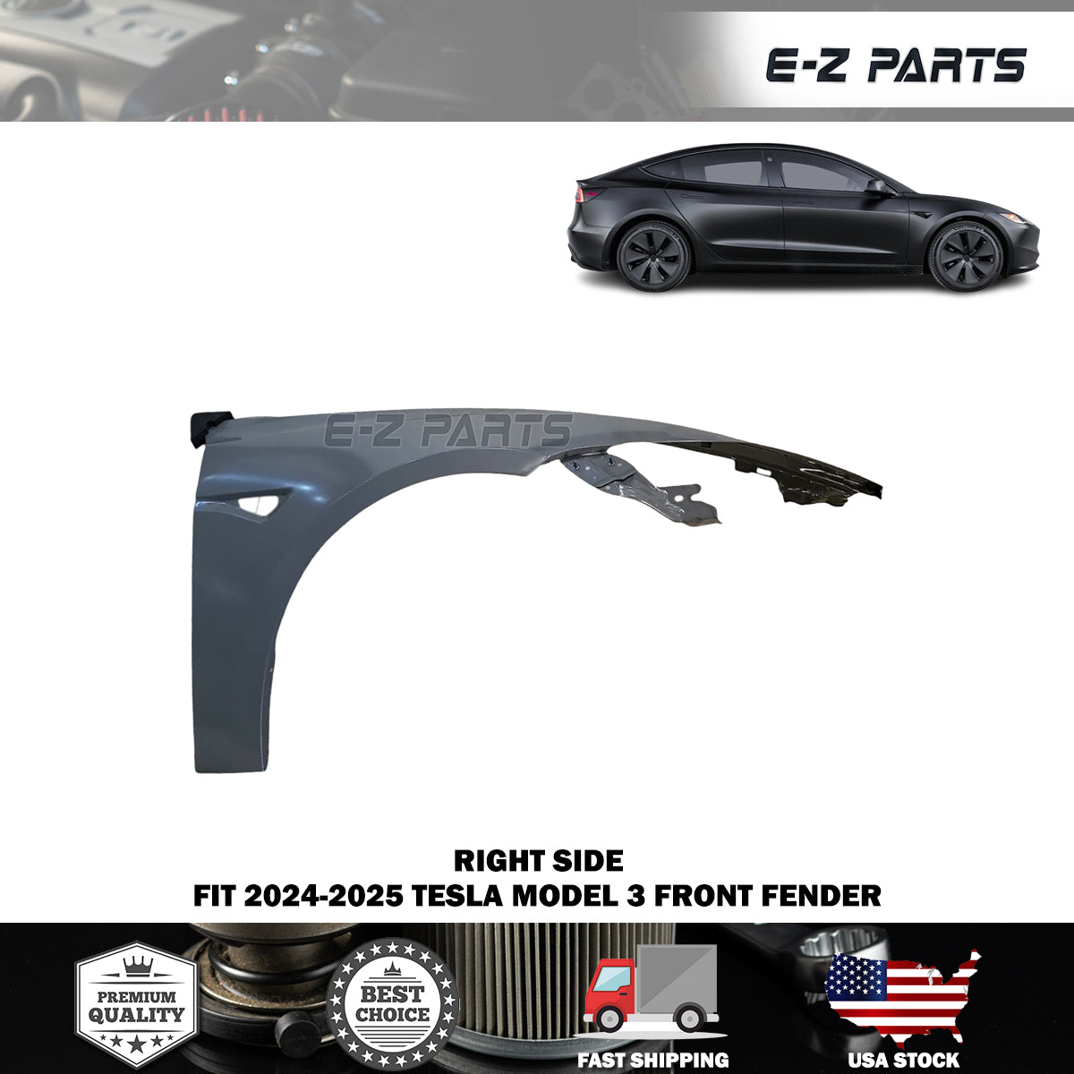 Fit 2024-2025 Tesla Model 3 Right Front Fender Passenger Side RH