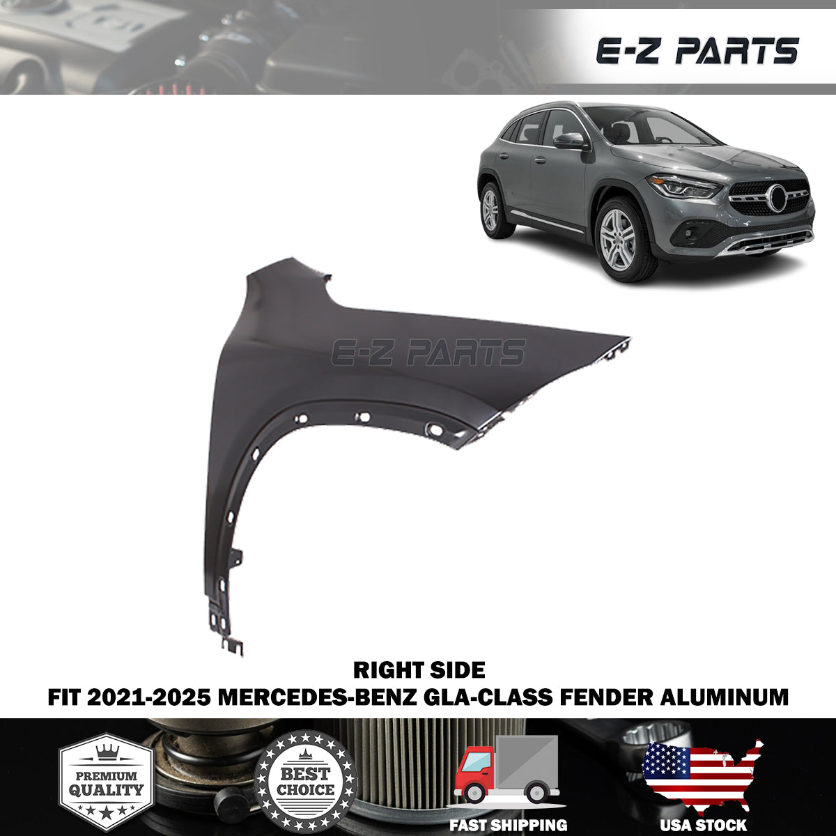 Fit 2021-2025 Mercedes-Benz GLA-CLASS Right Front Fender Aluminum