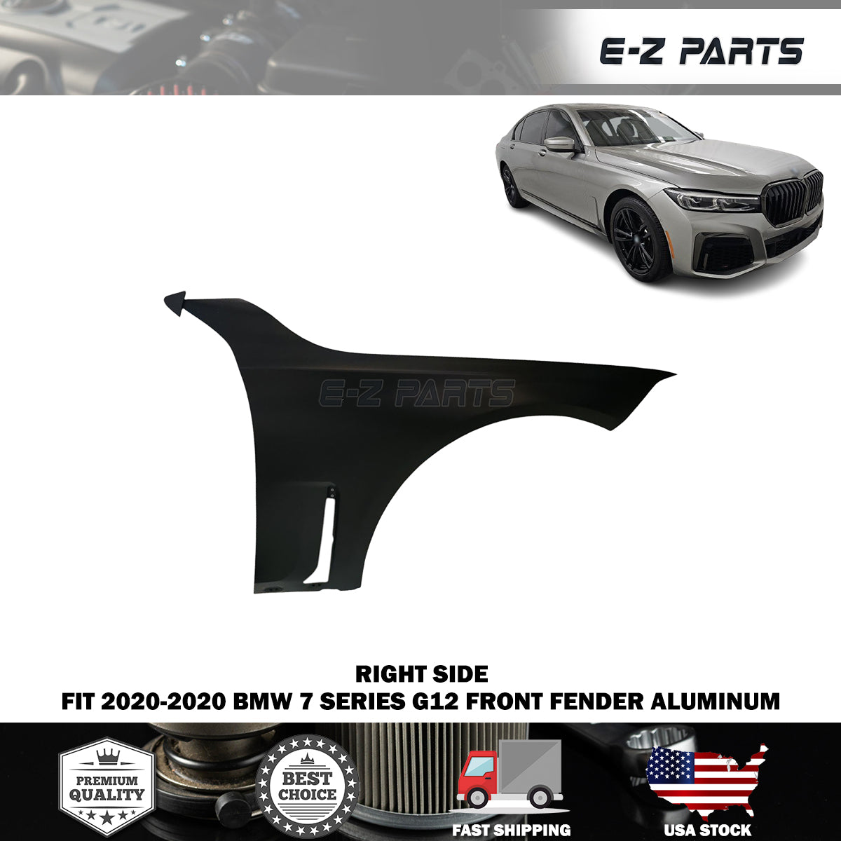 Fit 2020-2022 BMW 7 Series G12 Right Front Fender Aluminum