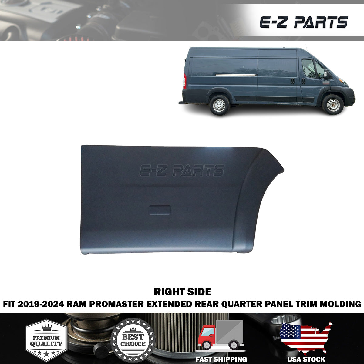 Fit 2019-2024 RAM Promaster Extended Right Rear Quarter Panel Trim Molding Flare