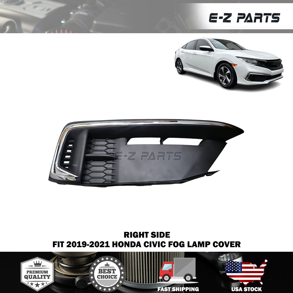 Fit 2019-2021 Honda Civic Right Fog Lamp Cover Passenger Side RH