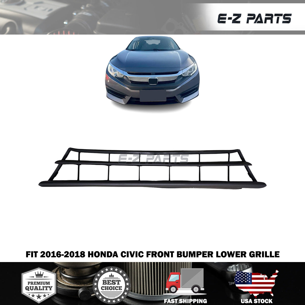 Fit 2016-2018 Honda Civic Front Bumper Lower Grille