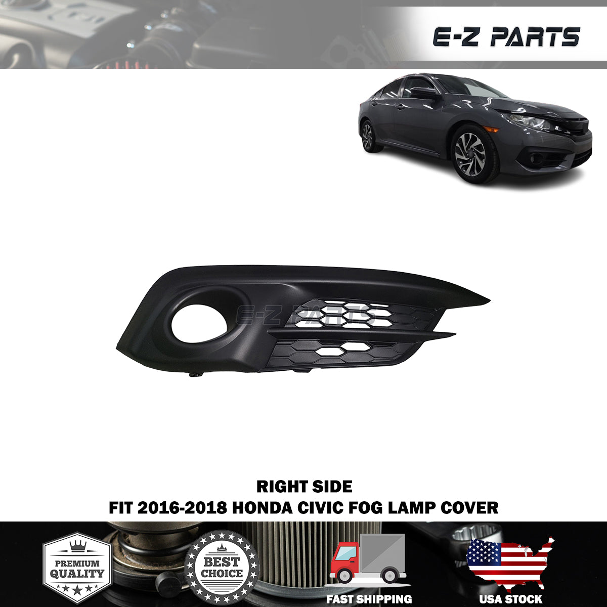 Fit 2016-2018 Honda Civic Right Side Fog Lamp Cover