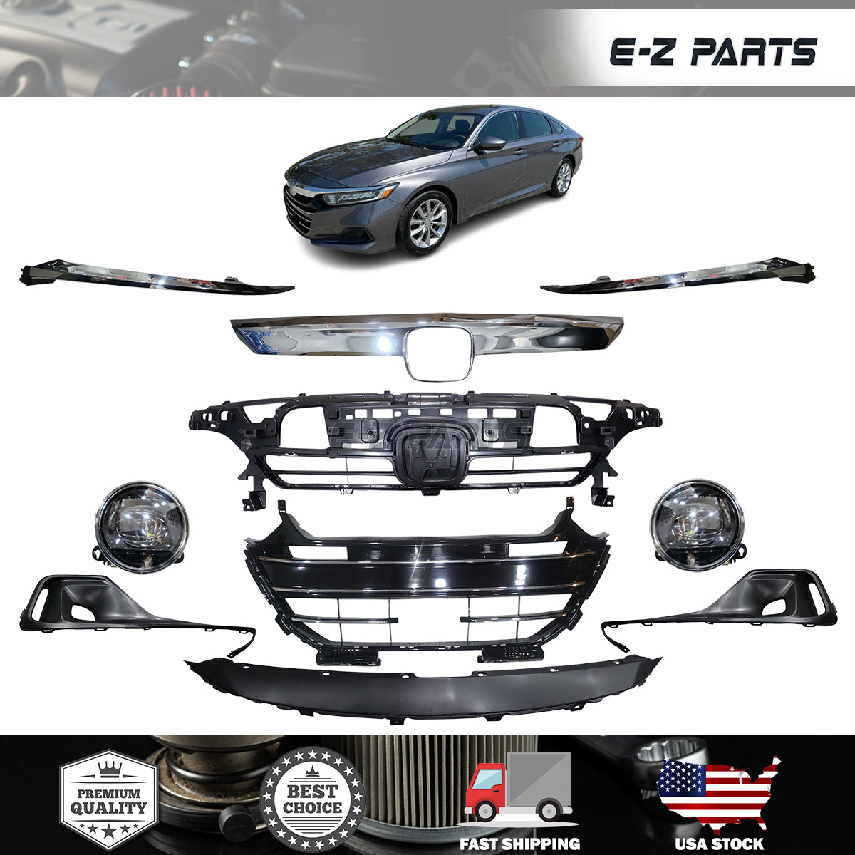 Fit 2021-2022 Honda Accord Front Bumper Grille Kit with Fog Lamp Kit