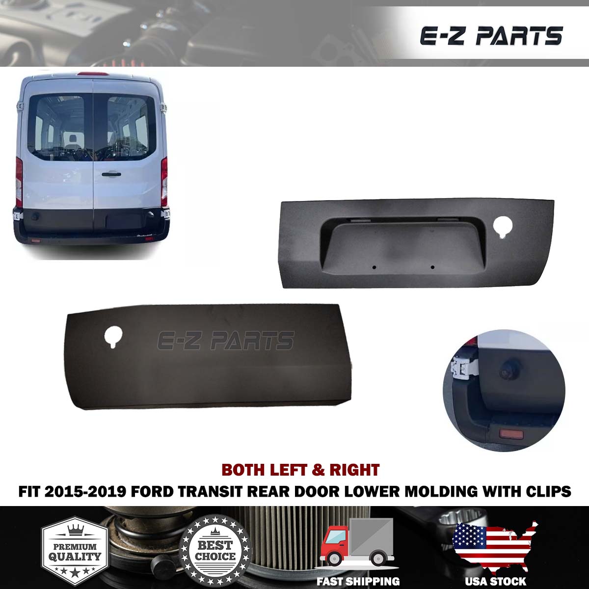 Fit 2015-2019 Ford Transit Both Left & Right Rear Door Lower Molding With Clips