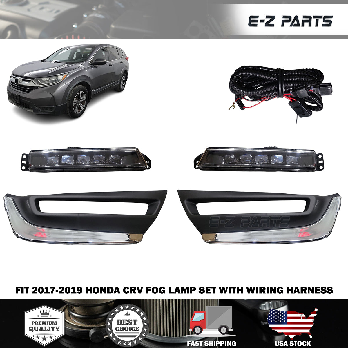 Fit 2017-2019 Honda CRV Fog Lamp Set with Wiring Harness