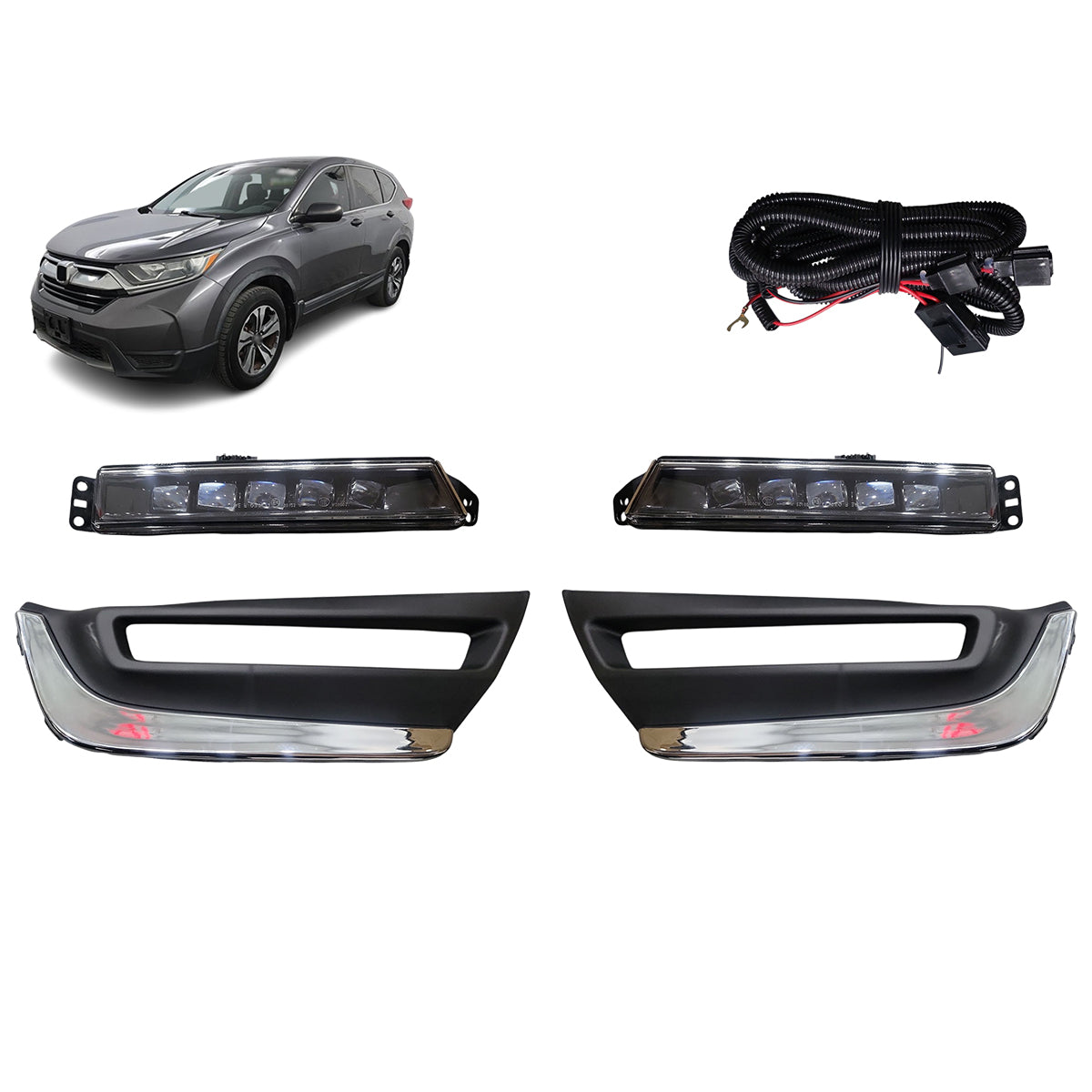 Fit 2017-2019 Honda CRV Front Bumper Kit with Horizontal Billet Grille