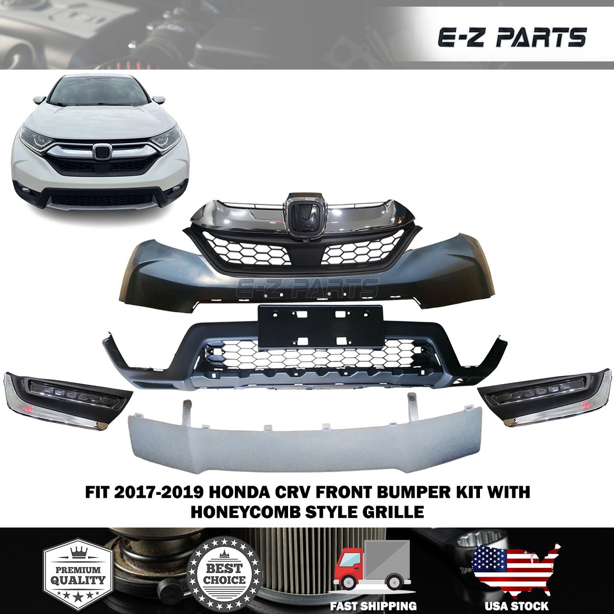 Fit 2017-2019 Honda CRV Front Bumper Kit with Honeycomb Style Grille