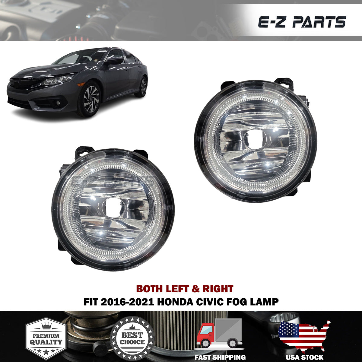 Fit 2016-2021 Honda Civic Both  Left & Right Side Fog Lamp