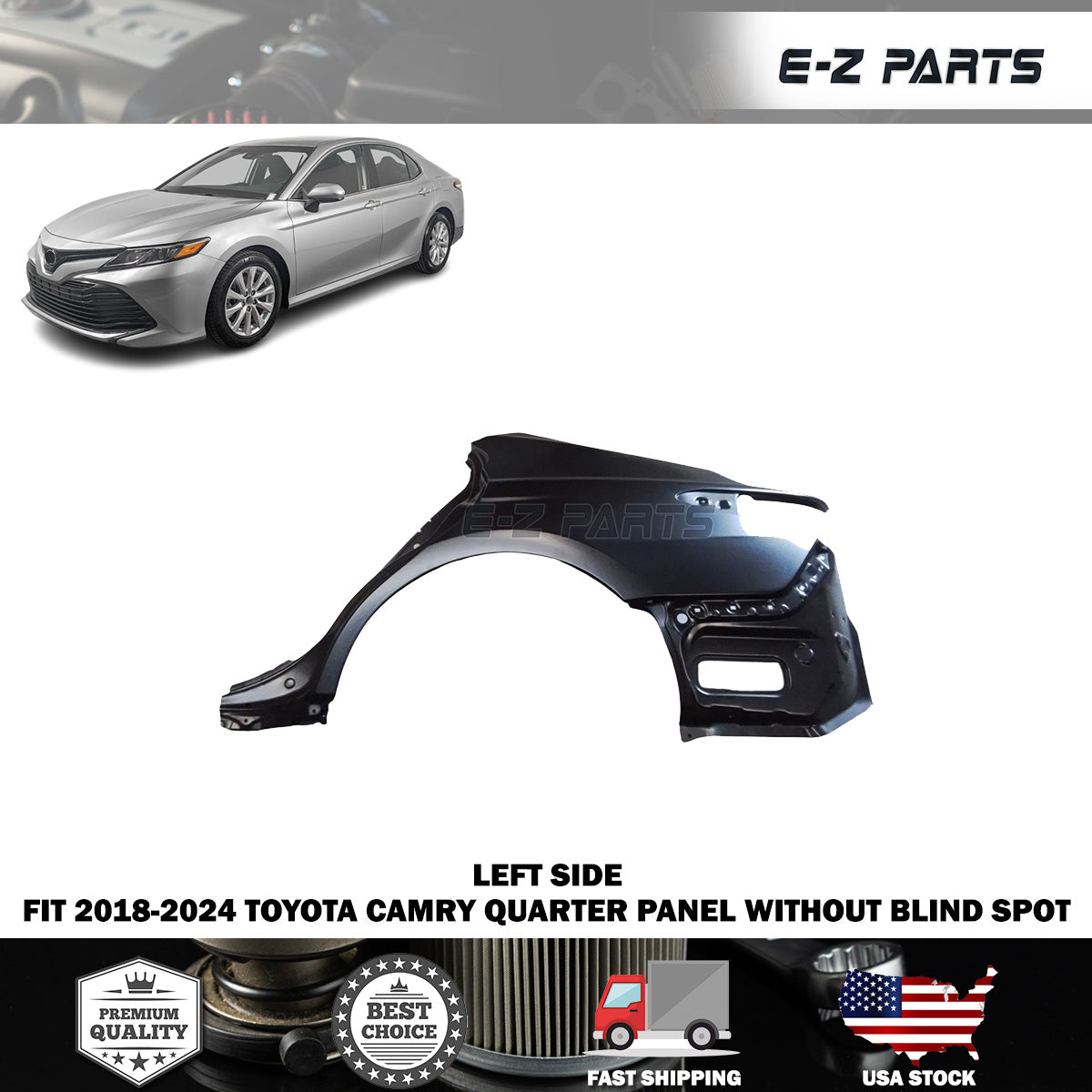 Fit 2018-2024 Toyota Camry Left Quarter Panel without Blind Spot Driver Side LH