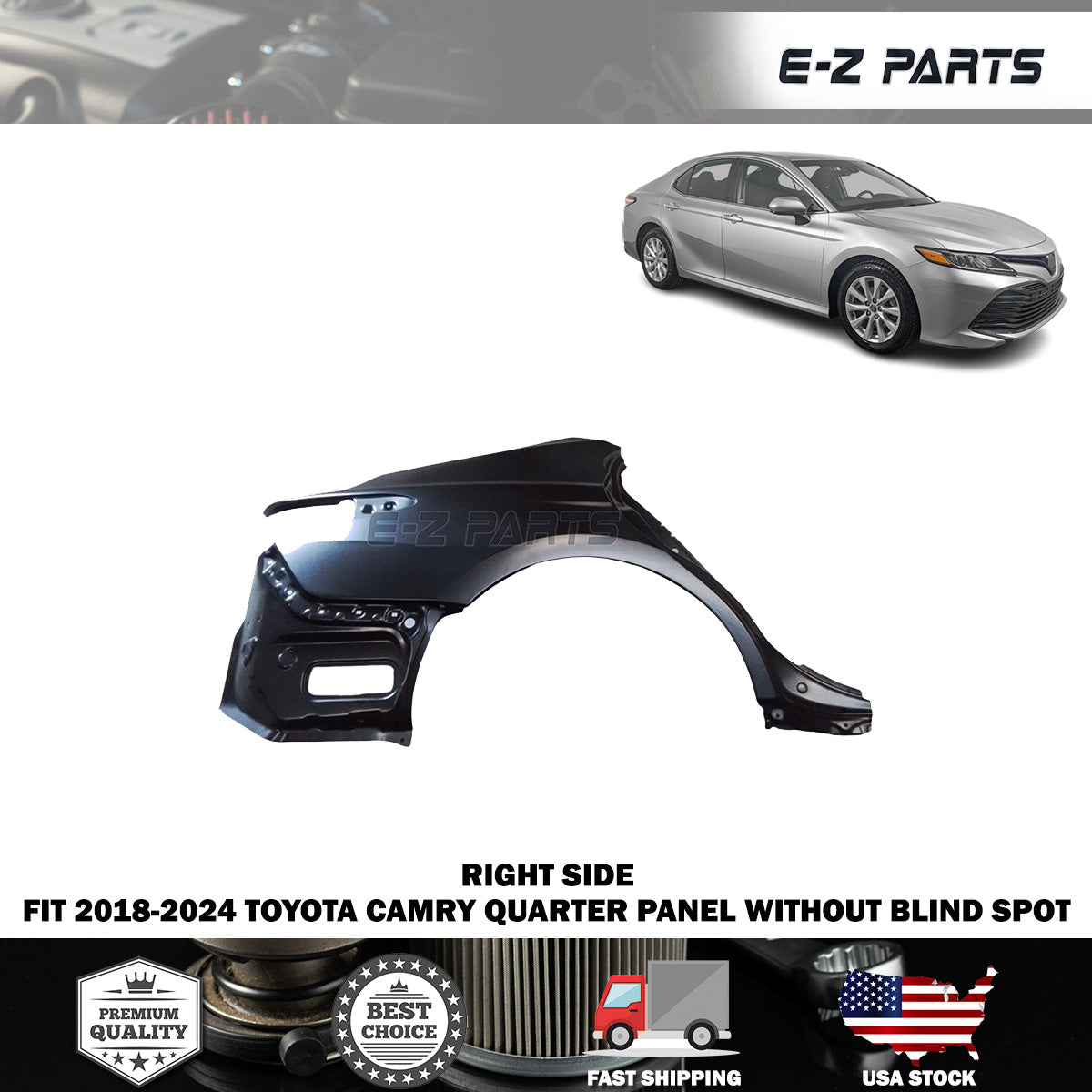 Fit 2018-2024 Toyota Camry Right Quarter Panel without Blind Spot Passenger Side