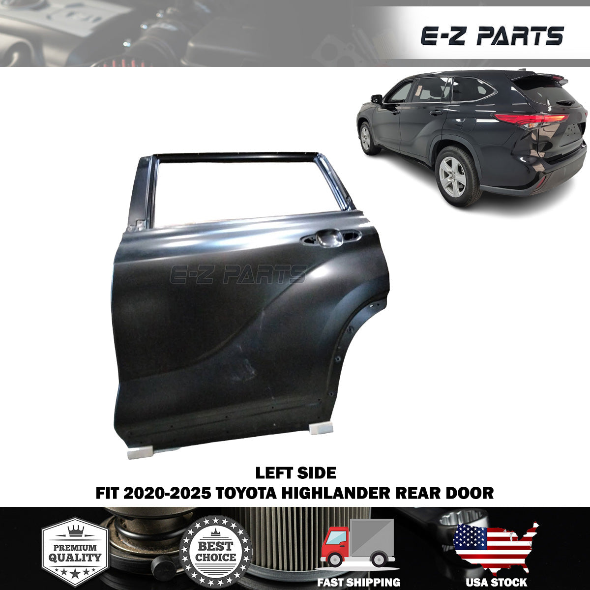 Fit 2020-2025 Toyota Highlander Left Rear Door Driver Side LH