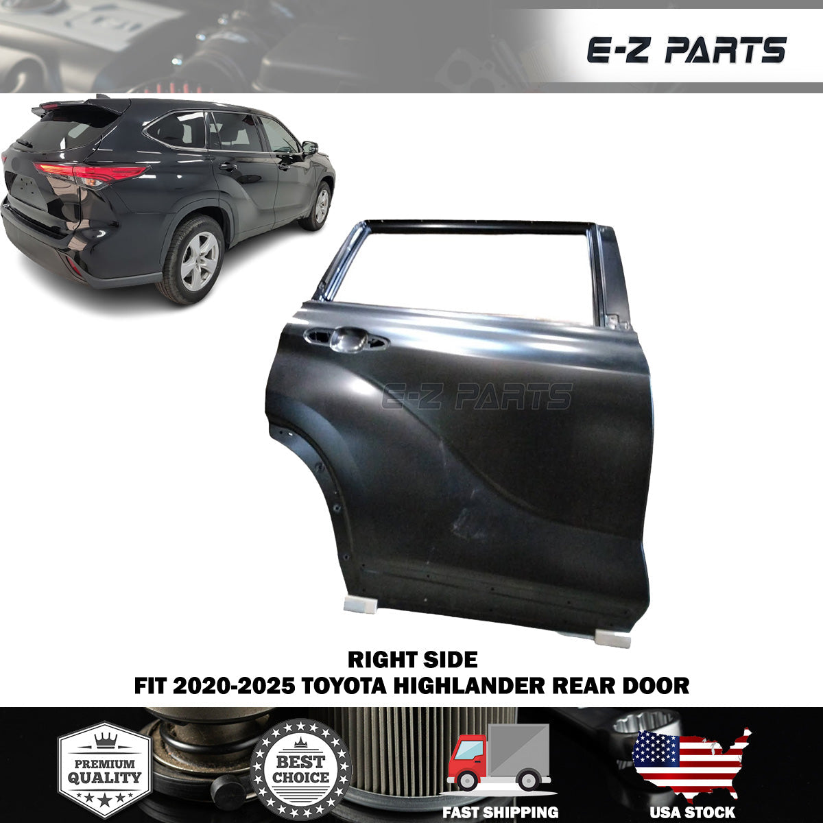 Fit 2020-2025 Toyota Highlander Right Rear Door Passenger Side RH