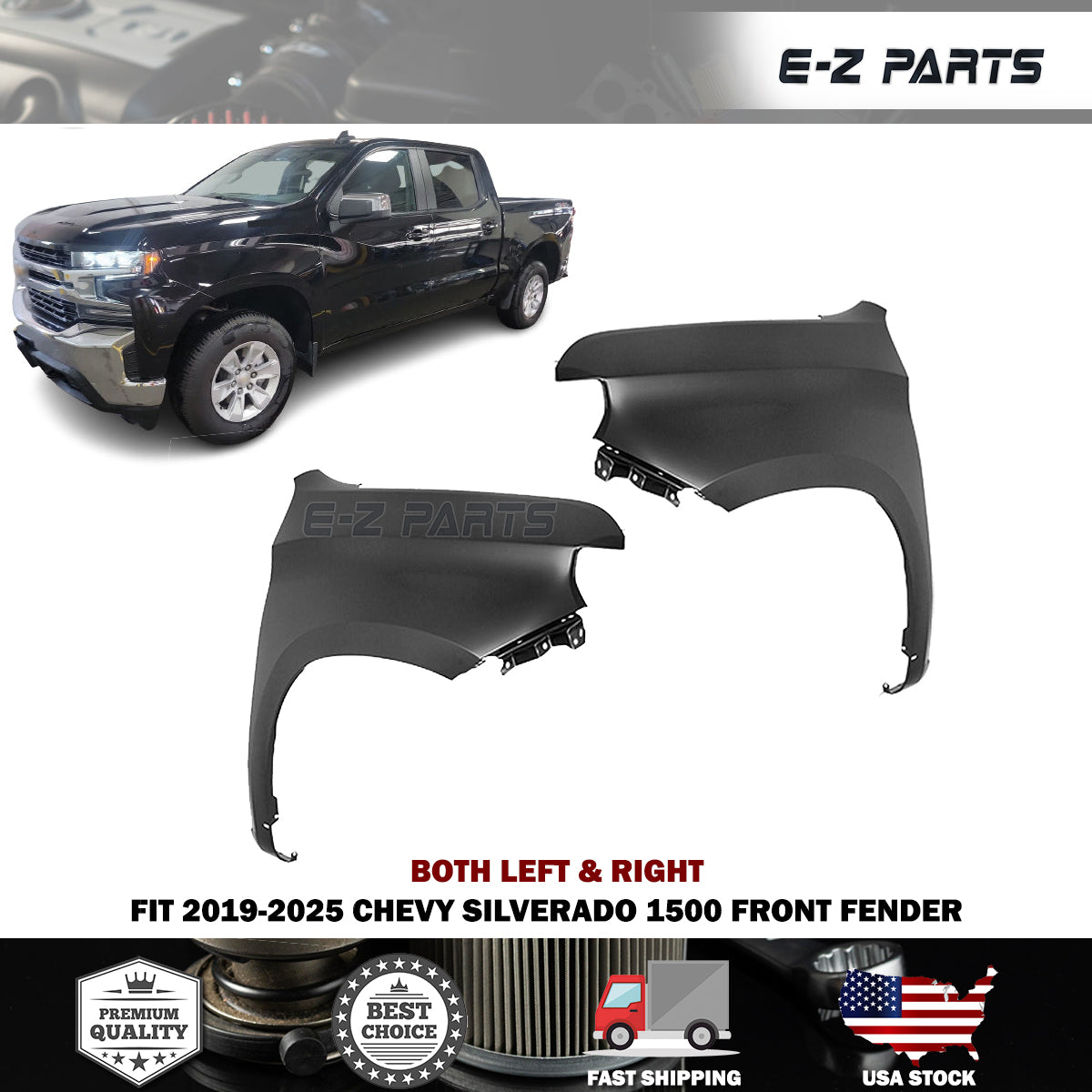 Fit 2019-2025 Chevy Silverado 1500 Front Fenders Both Left & Right