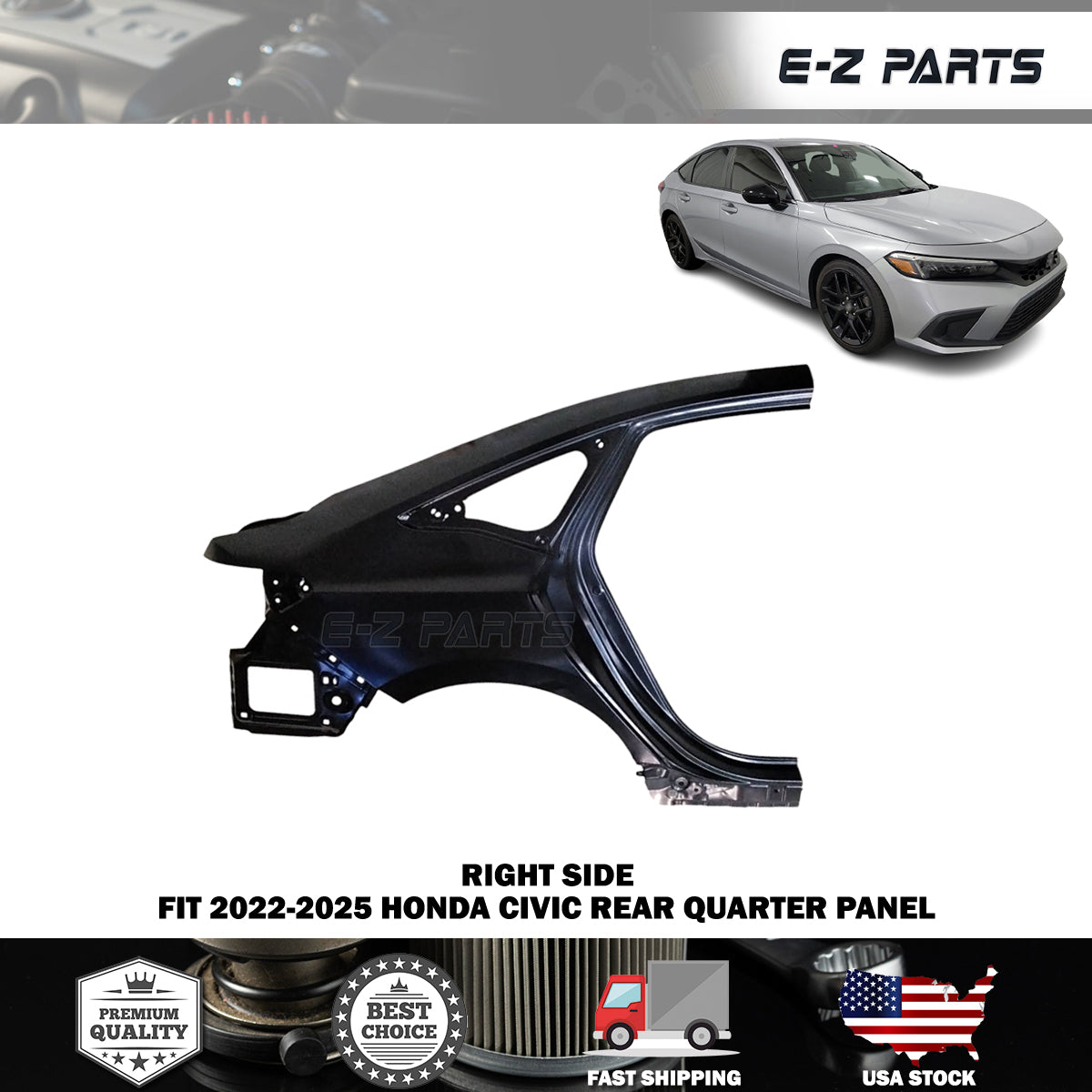 Fit 2022-2025 Honda Civic Right Rear Quarter Panel