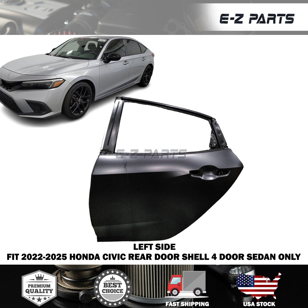 Fit 2022-2025 Honda Civic Left Rear Door Shell 4 Door Sedan Only