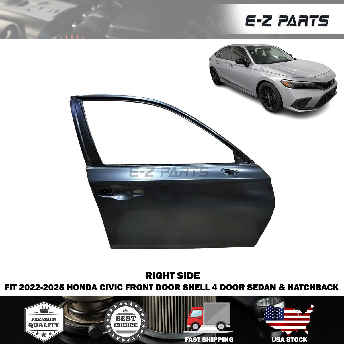 Fit 2022-2025 Honda Civic Right Front Door Shell 4 Door Sedan & Hatchback