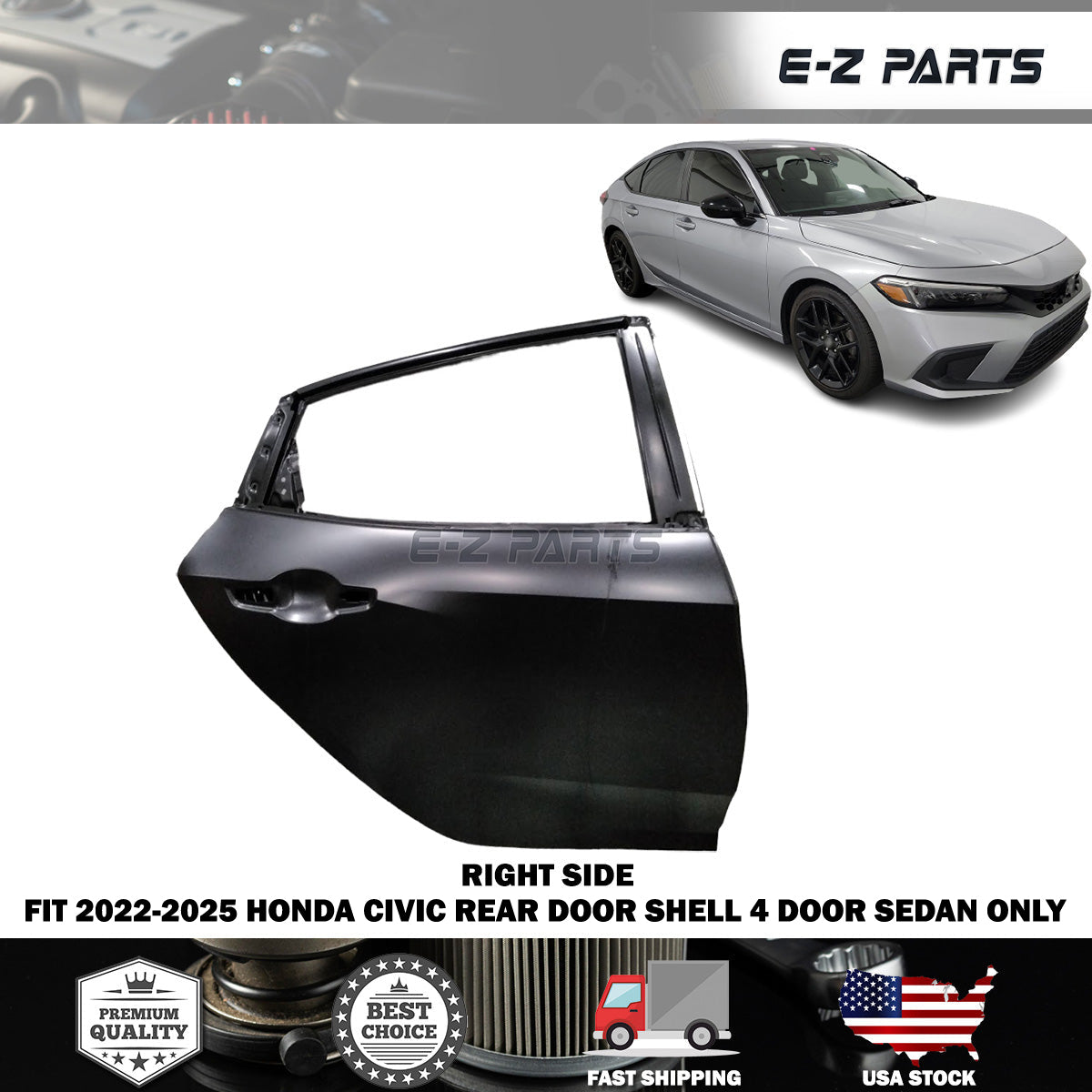 Fit 2022-2025 Honda Civic Right Rear Door Shell 4 Door Sedan Only