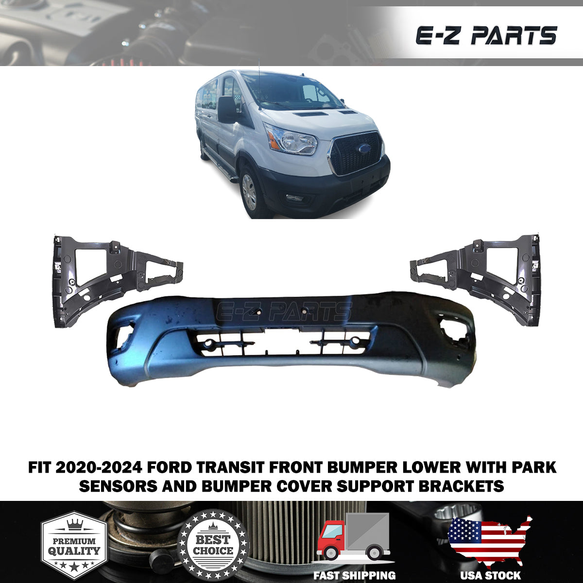Fit 2020-2024 Ford Transit Front Bumper Lower with Park Sensors and Brackets