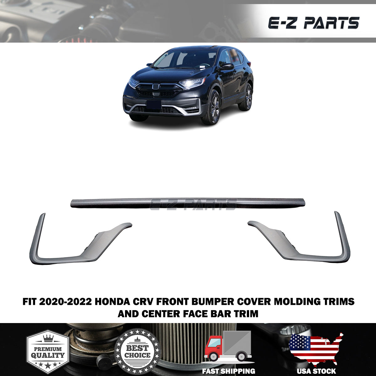 Fit 2020-2022 Honda CRV Front Bumper Cover Molding Trims & Center Face Bar Trim