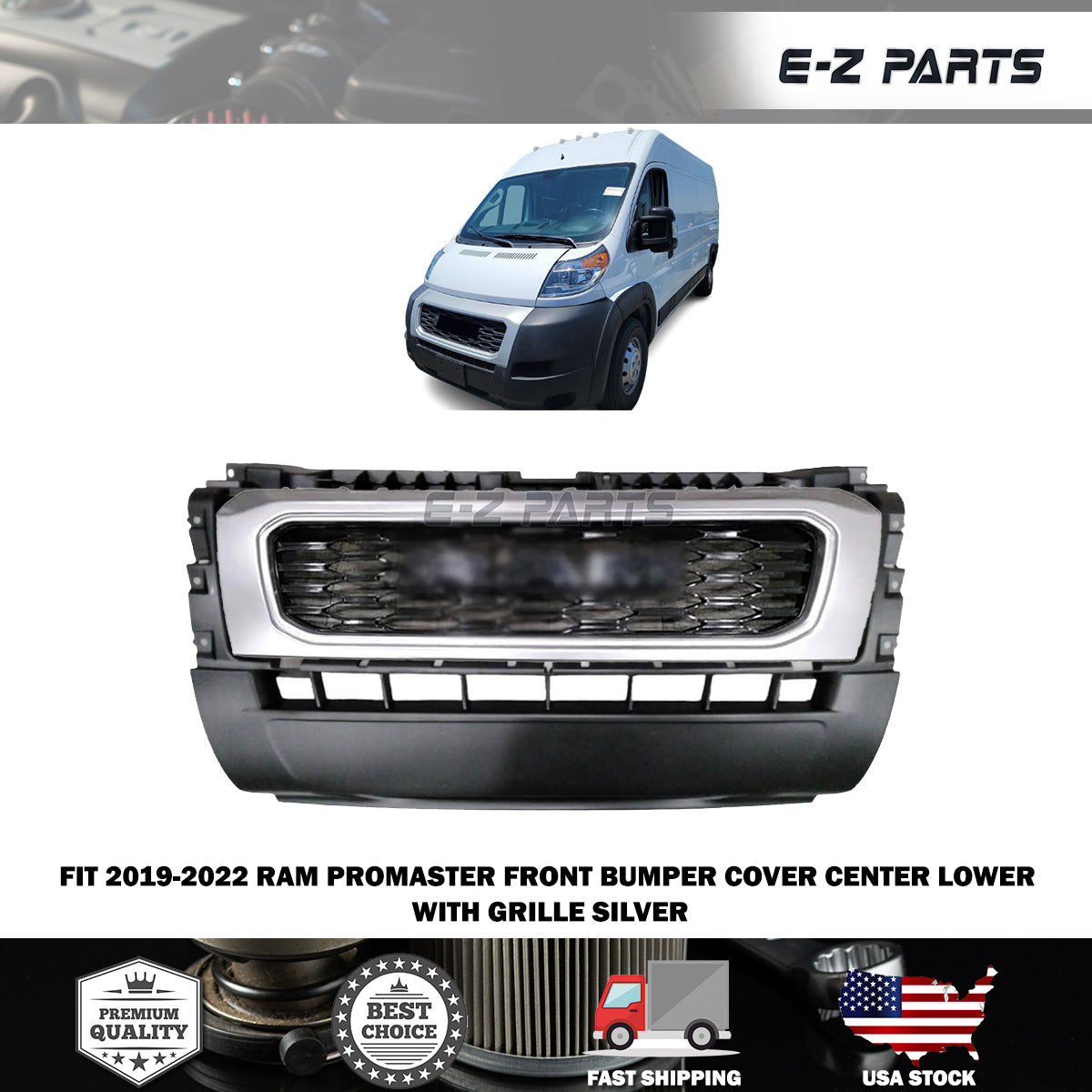 Fit 2019-2022 RAM Promaster Front Bumper Cover Center Lower with Grille Silver