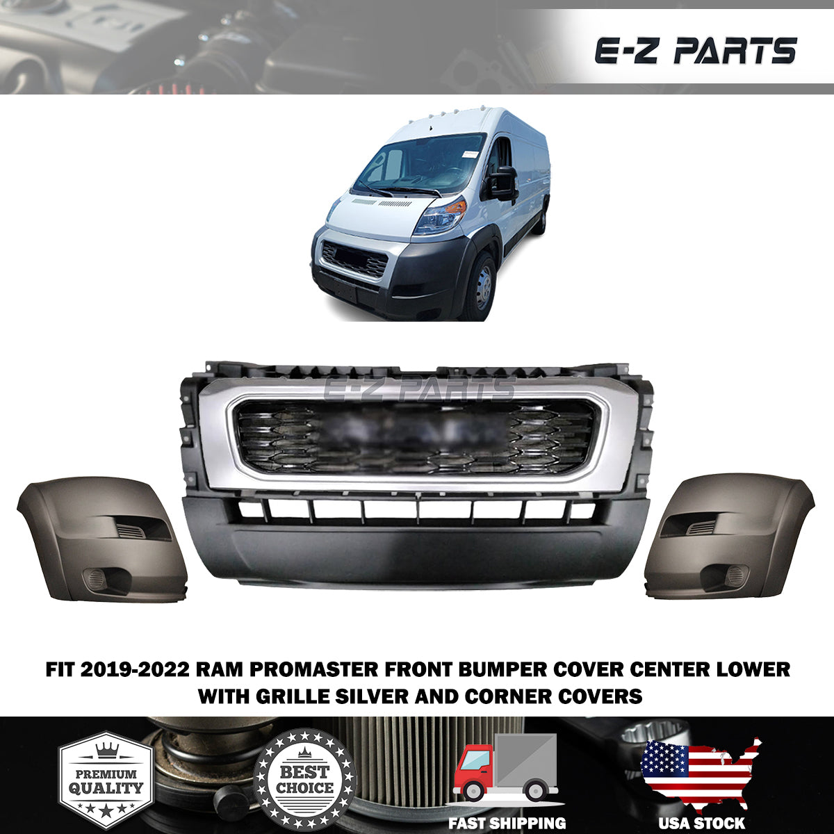 Fit 2019-2022 RAM Promaster Bumper Cover Lower with Grille and Corner Covers