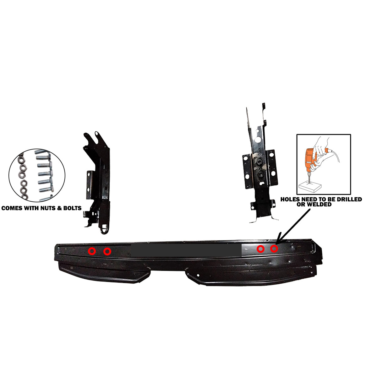 Fit 2015-2024 Ford Transit Low Roof Rear Bumper with Reinforcement and End Caps