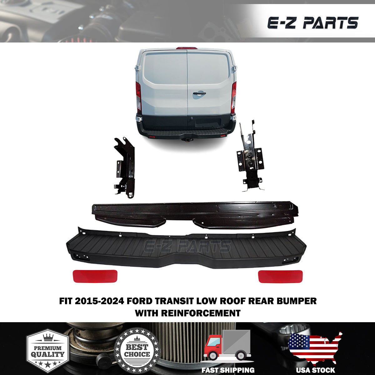 Fit 2015-2024 Ford Transit Low Roof Rear Bumper with Reinforcement