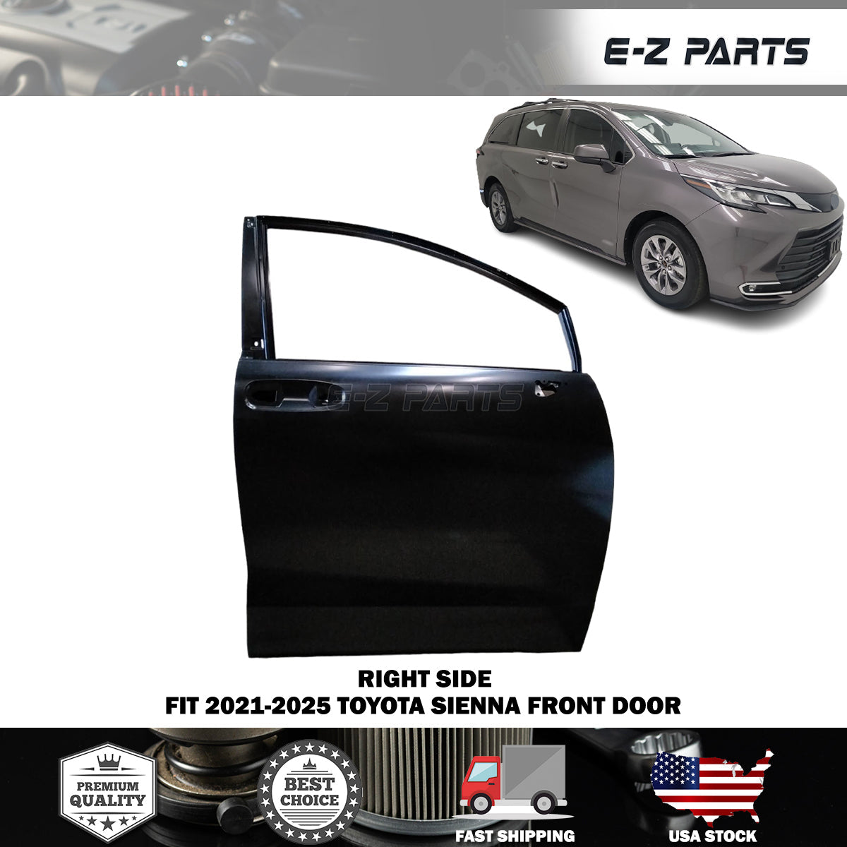 Fit 2021-2025 Toyota Sienna Right Front Door Passenger Side RH