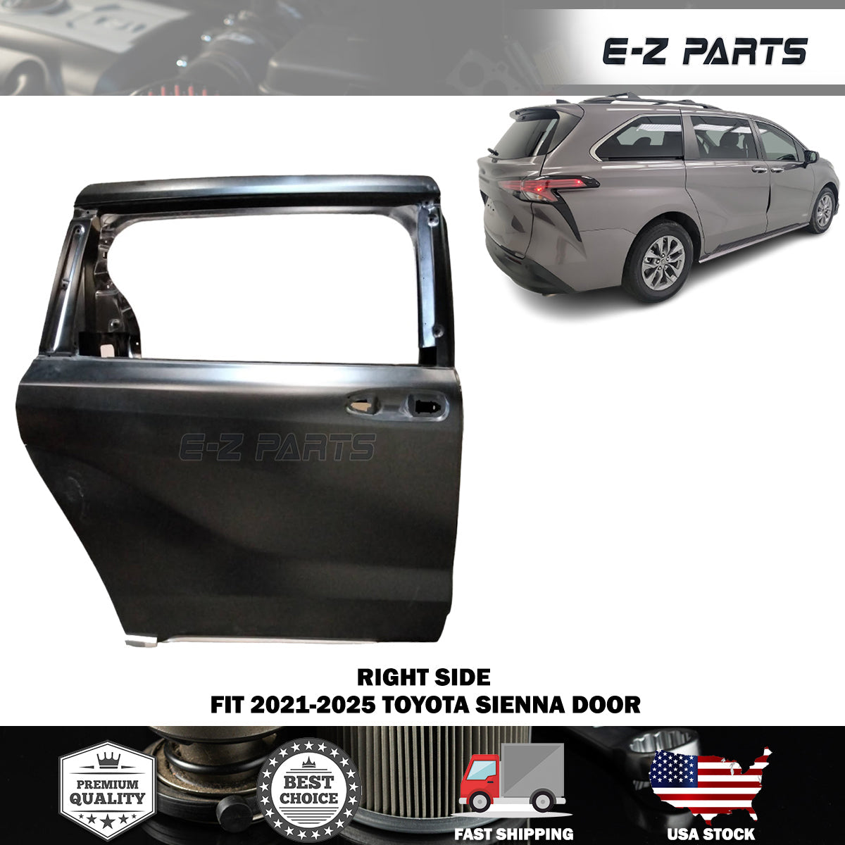 Fit 2021-2025 Toyota Sienna Right Side Door Passenger Side RH
