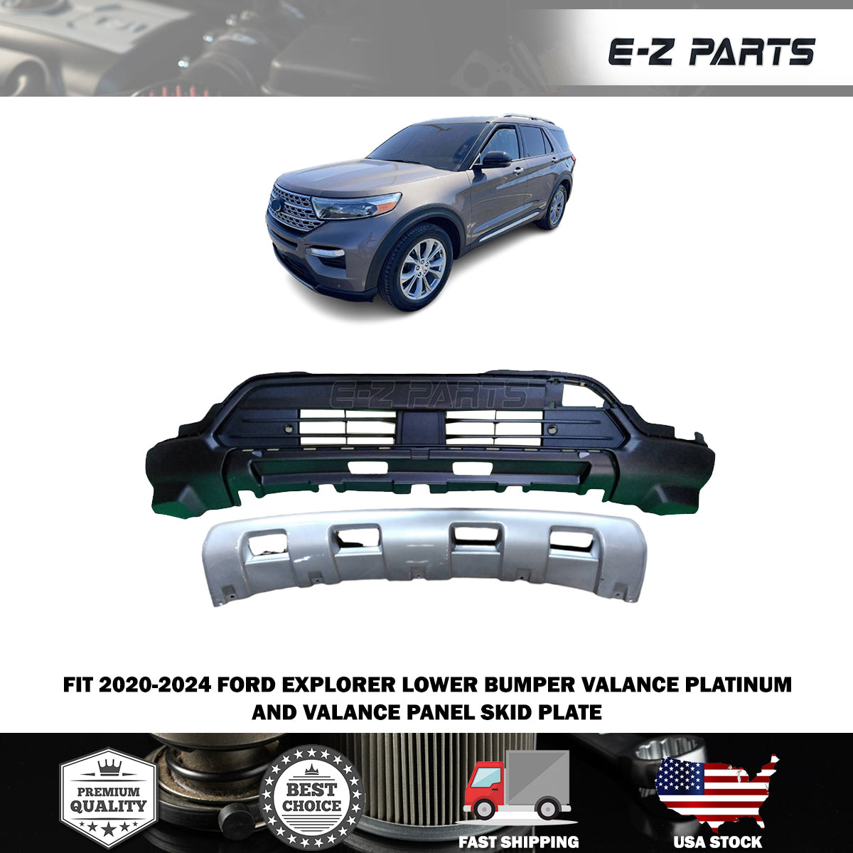 Fit 2020-2024 Ford Explorer Lower Bumper Valance Platinum and Skid Plate