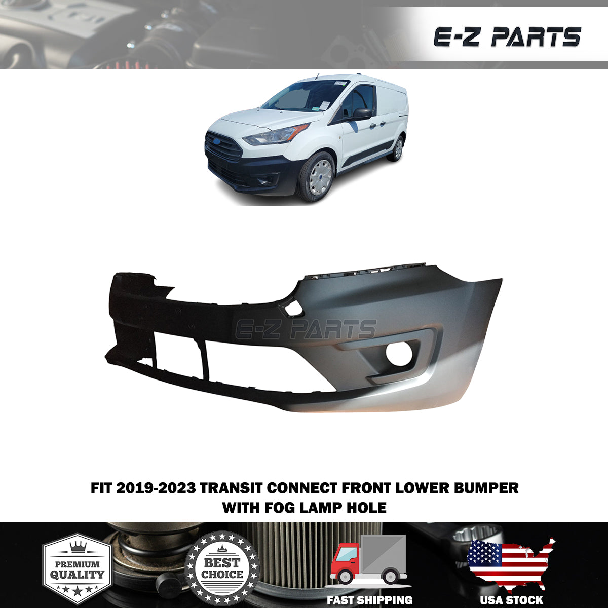 Fit 2019-2023 Transit Connect Front Lower Bumper with Fog Lamp Hole