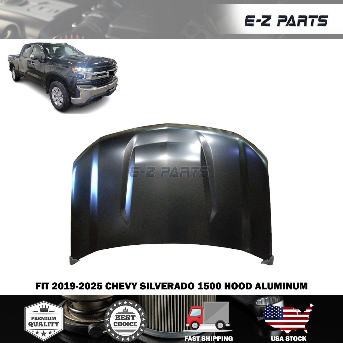 Fit 2019-2025 Chevy Silverado 1500 Hood Aluminum