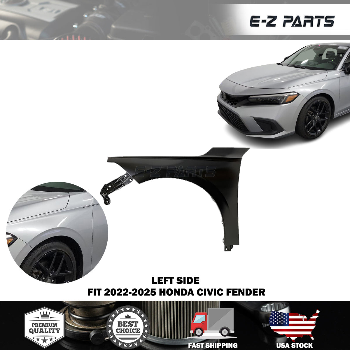 For 2022-2025 Honda Civic Primed Fender Driver Side LH