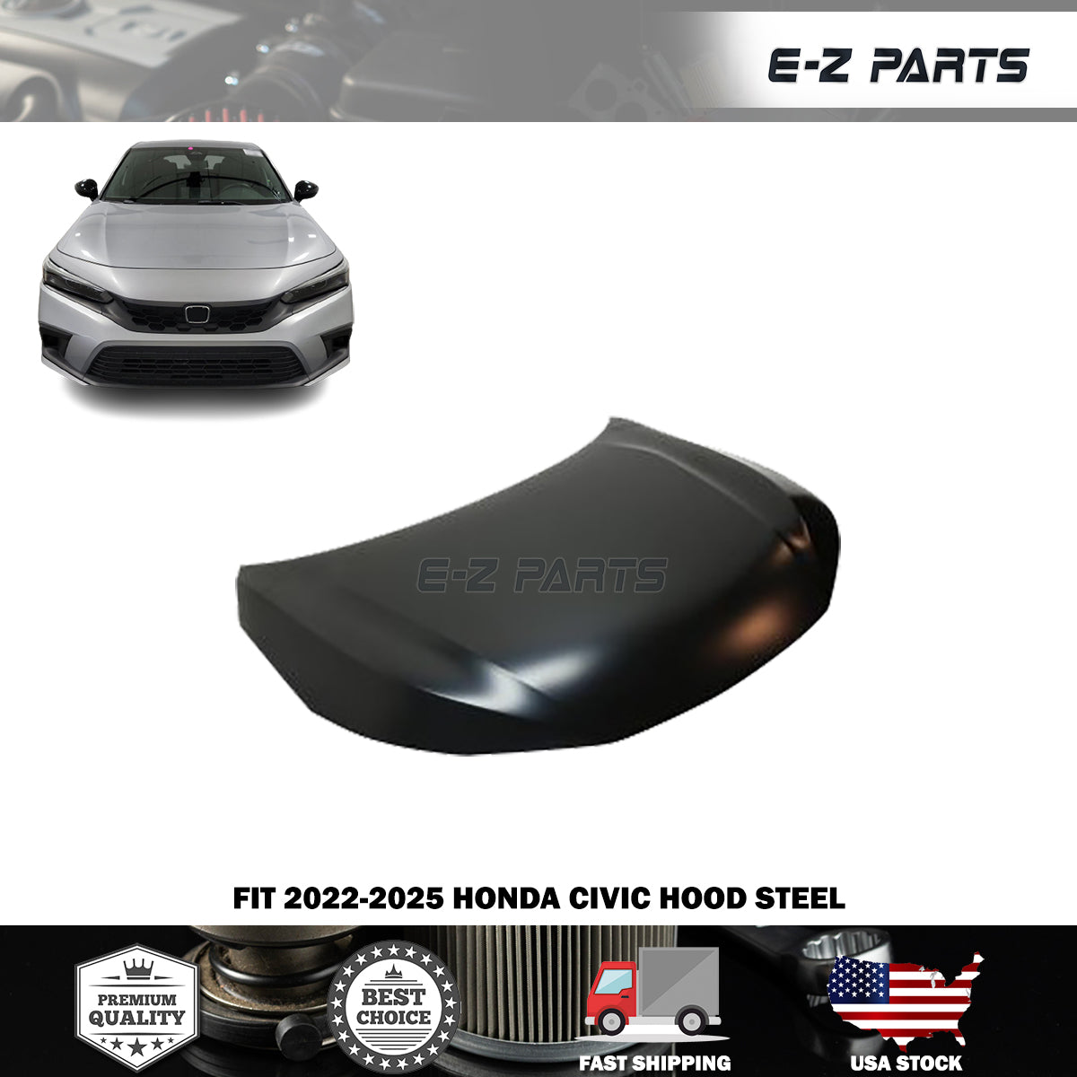 Fit 2022-2025 Honda Civic Hood Steel