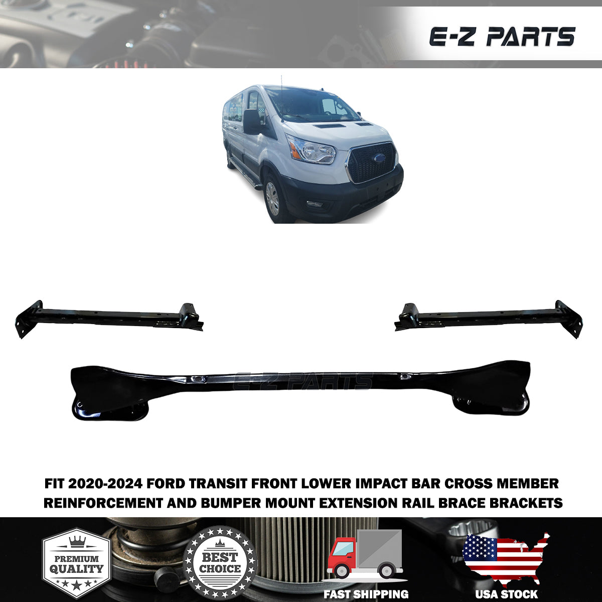 Fit 2020-2024 Ford Transit Bumper Reinforcement Impact Bar and Bumper Brackets