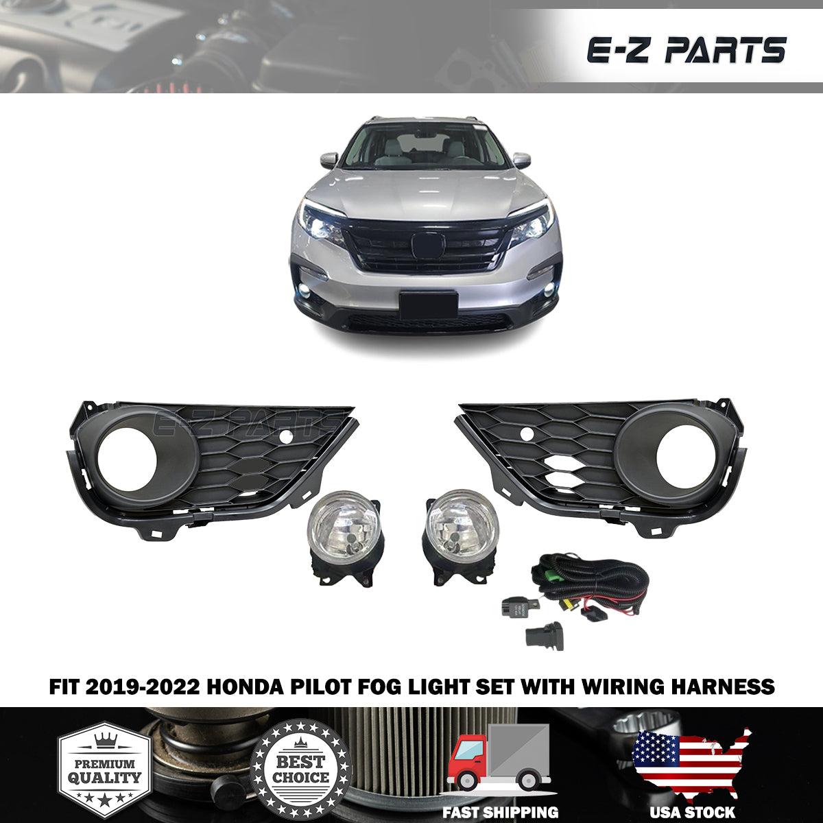 Fit 2019-2022 Honda Pilot Fog Light Set with Wiring Harness