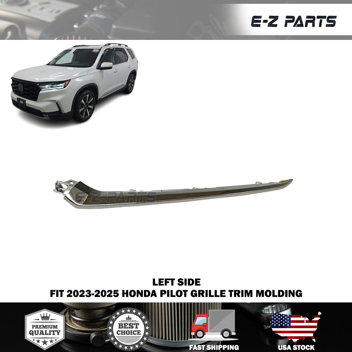 Fit 2023-2025 Honda Pilot Left Side Grille Trim Molding