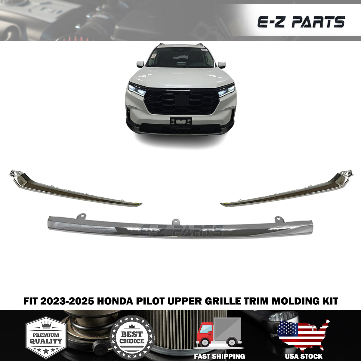 Fit 2023-2025 Honda Pilot Upper Grille Trim Molding Kit
