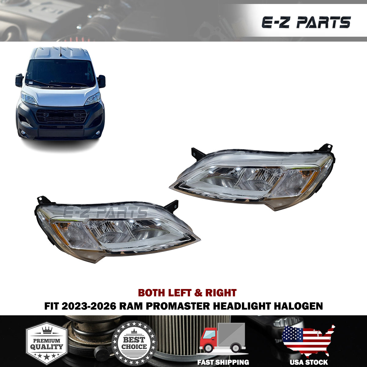 Fit 2023-2026 RAM Promaster Both Left & Right Headlight Halogen