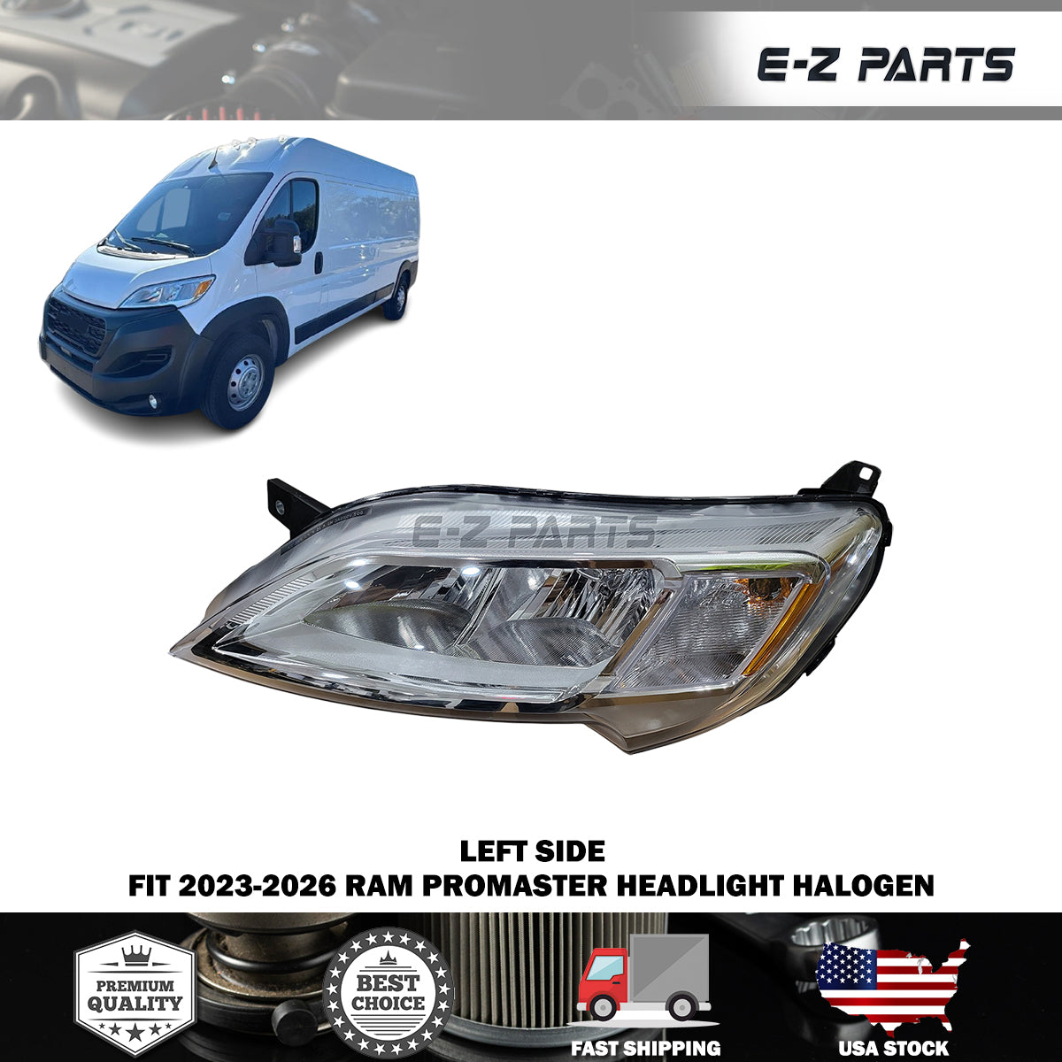 Fit 2023-2026 RAM Promaster Left Headlight Halogen Driver Side LH