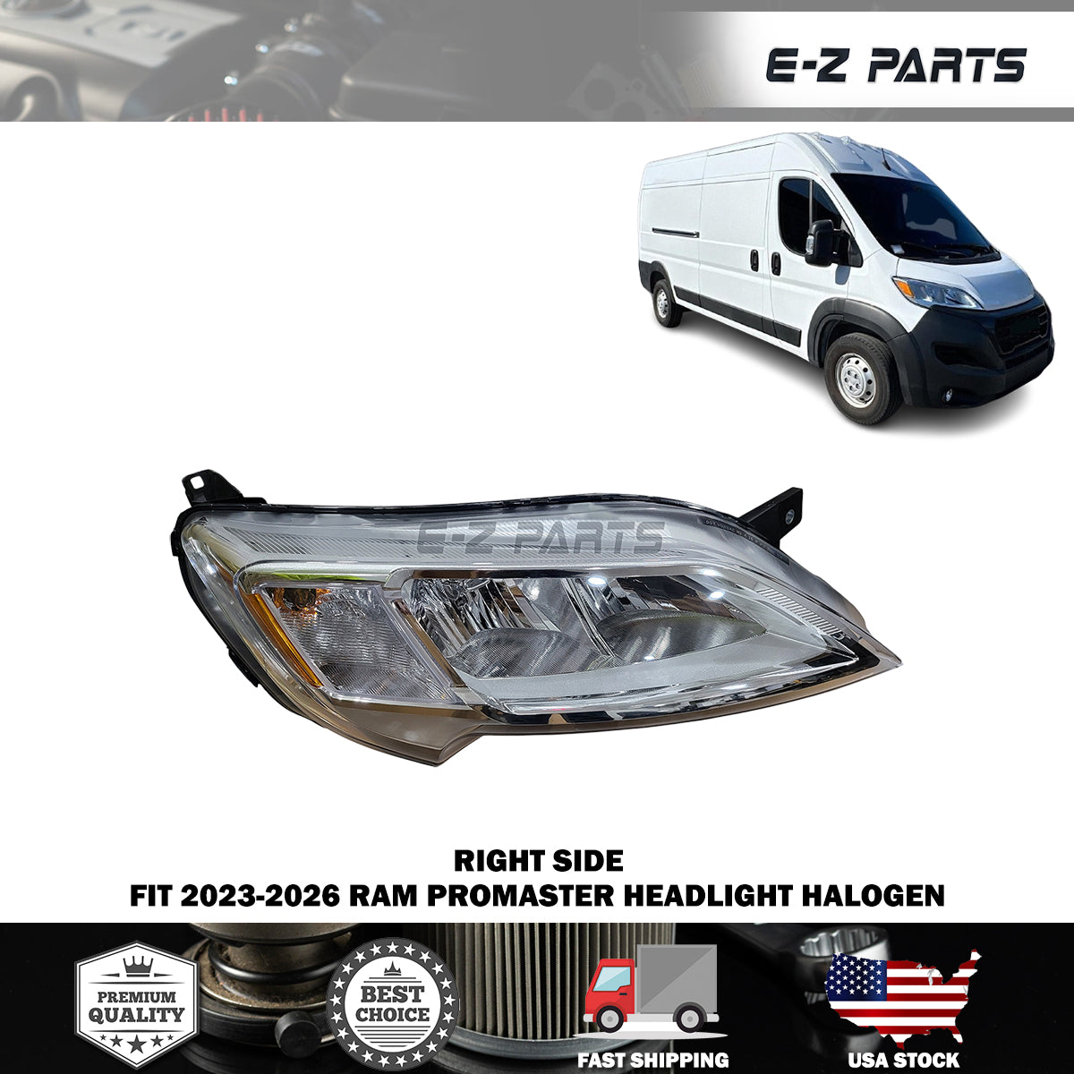 Fit 2023-2026 RAM Promaster Right Headlight Halogen Passenger Side RH