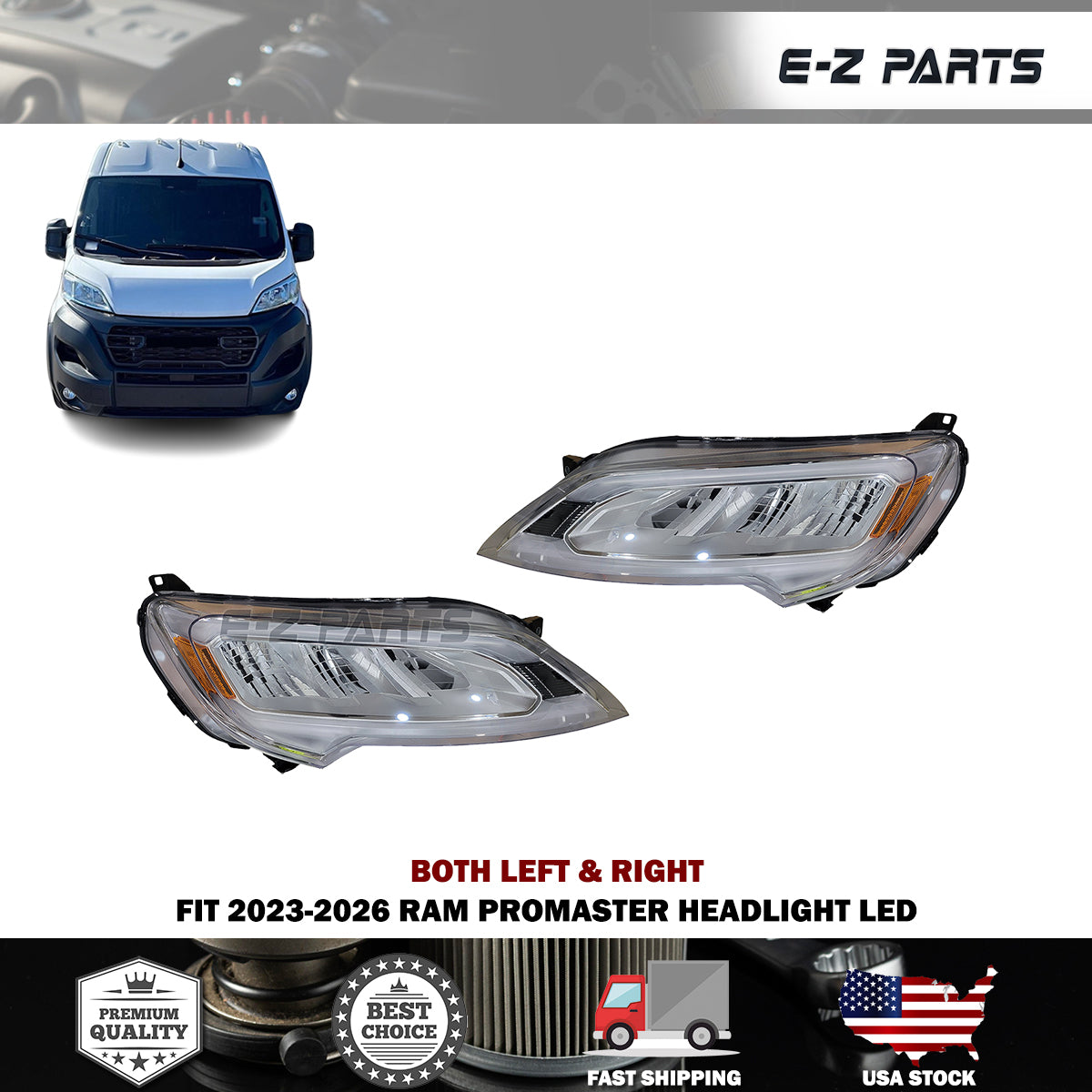 Fit 2023-2026 RAM Promaster Both Left & Right Headlight LED