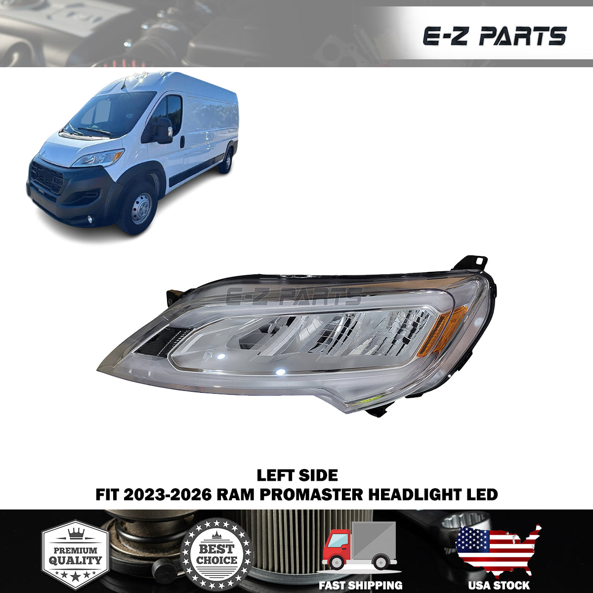 Fit 2023-2026 RAM Promaster Left Headlight LED Driver Side LH